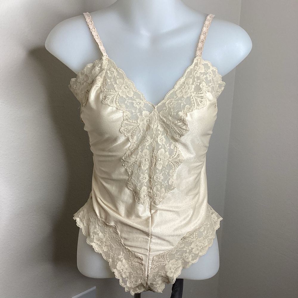 Vintage Guy Laroche Satin Teddy Union Made USA Nude Med